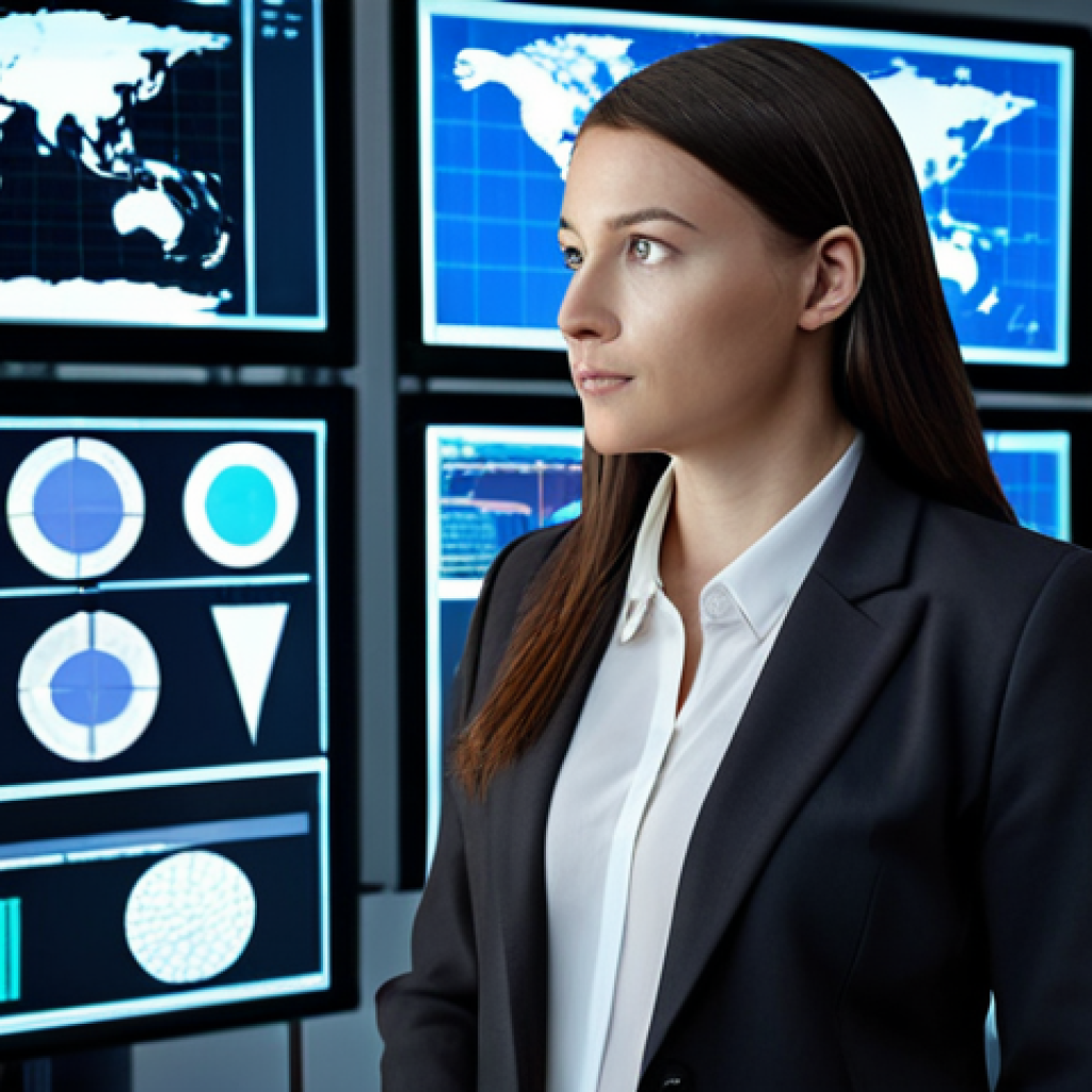 **Image Prompt 1:** A confident international trade manager, male or female, stands in a modern, luminous global operations center. Transparent holographic screens surround them, displaying dynamic data visualizations, upward-trending financial graphs, interconnected world maps with vibrant trade routes, and subtle glowing icons representing AI and blockchain technology. The scene emphasizes professional storytelling, tangible impact, and forward-thinking leadership in a dynamic, data-driven global commerce environment. High-quality, realistic, corporate photography style.