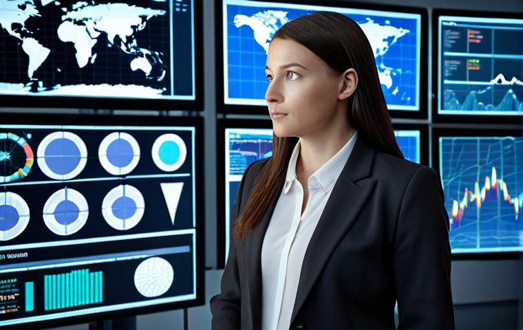 **Image Prompt 1:** A confident international trade manager, male or female, stands in a modern, luminous global operations center. Transparent holographic screens surround them, displaying dynamic data visualizations, upward-trending financial graphs, interconnected world maps with vibrant trade routes, and subtle glowing icons representing AI and blockchain technology. The scene emphasizes professional storytelling, tangible impact, and forward-thinking leadership in a dynamic, data-driven global commerce environment. High-quality, realistic, corporate photography style.