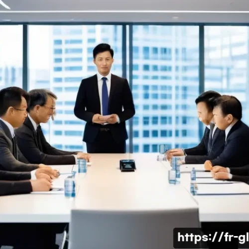 Home 33 국제비즈니스 실무에서의 사례 발표 - A professional international business meeting scene set in a modern corporate office, featuring dive...