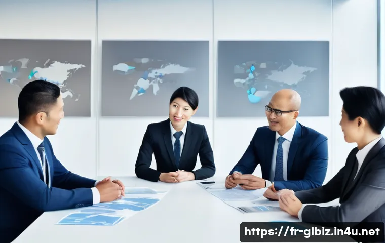 국제비즈니스 실무에서 피해야 할 실수 - A diverse group of international business professionals engaged in a negotiation meeting around a la...