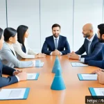 Home 18 국제비즈니스 이론과 실무 균형 맞추기 - A professional international business negotiation scene featuring diverse multicultural participants...