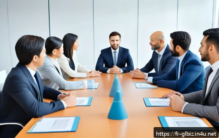 국제비즈니스 이론과 실무 균형 맞추기 - A professional international business negotiation scene featuring diverse multicultural participants...